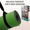 Neolymp Fitnessmatte mit Tragegurt und E-Book-Sammlung. Enthalten sind Anleitungen für Yoga, Pull-up-Training und Ganzkörper-Workouts. Ideal für ein umfassendes Training.