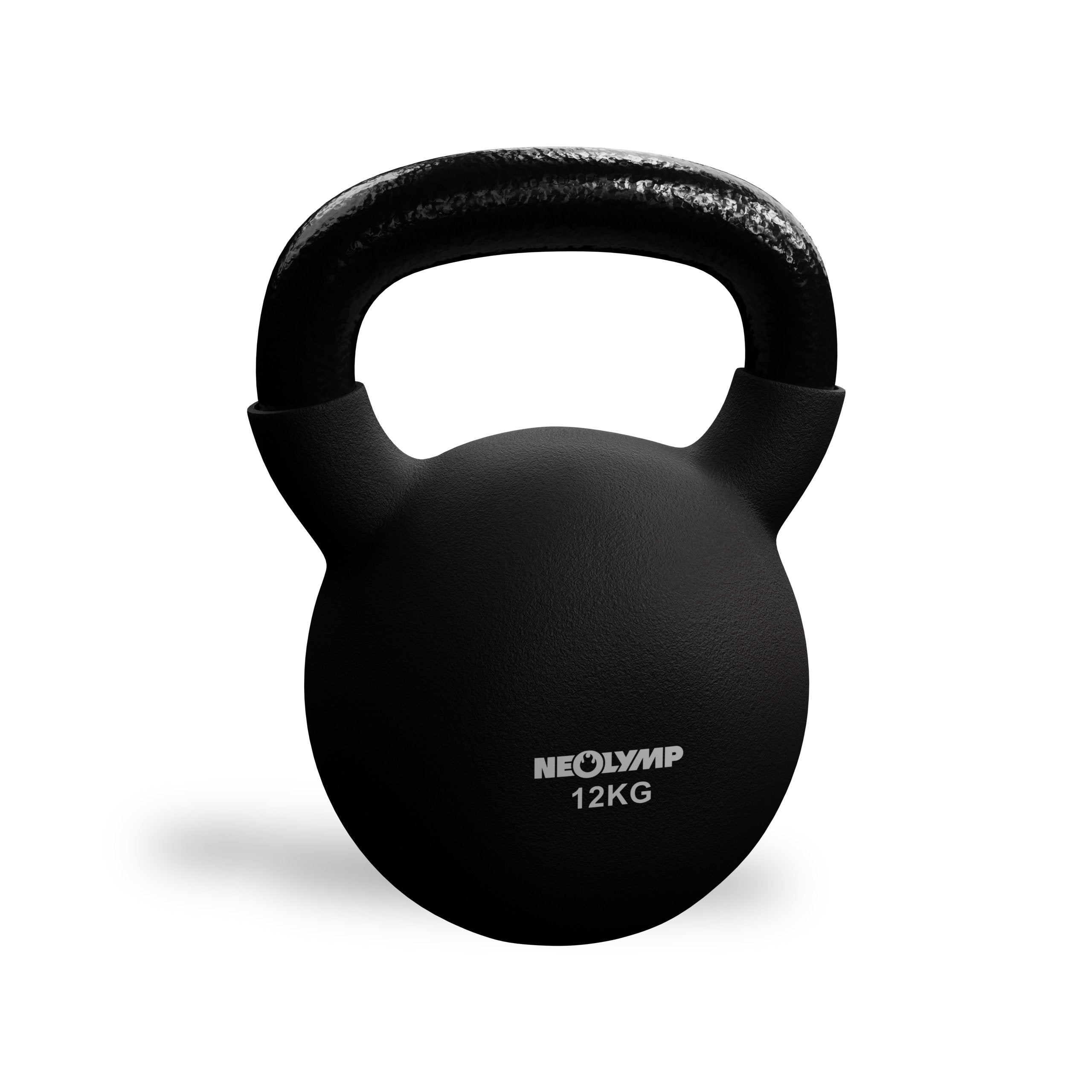 Schwarze Neolymp Kettlebell mit einem Gewicht von 12 kg.