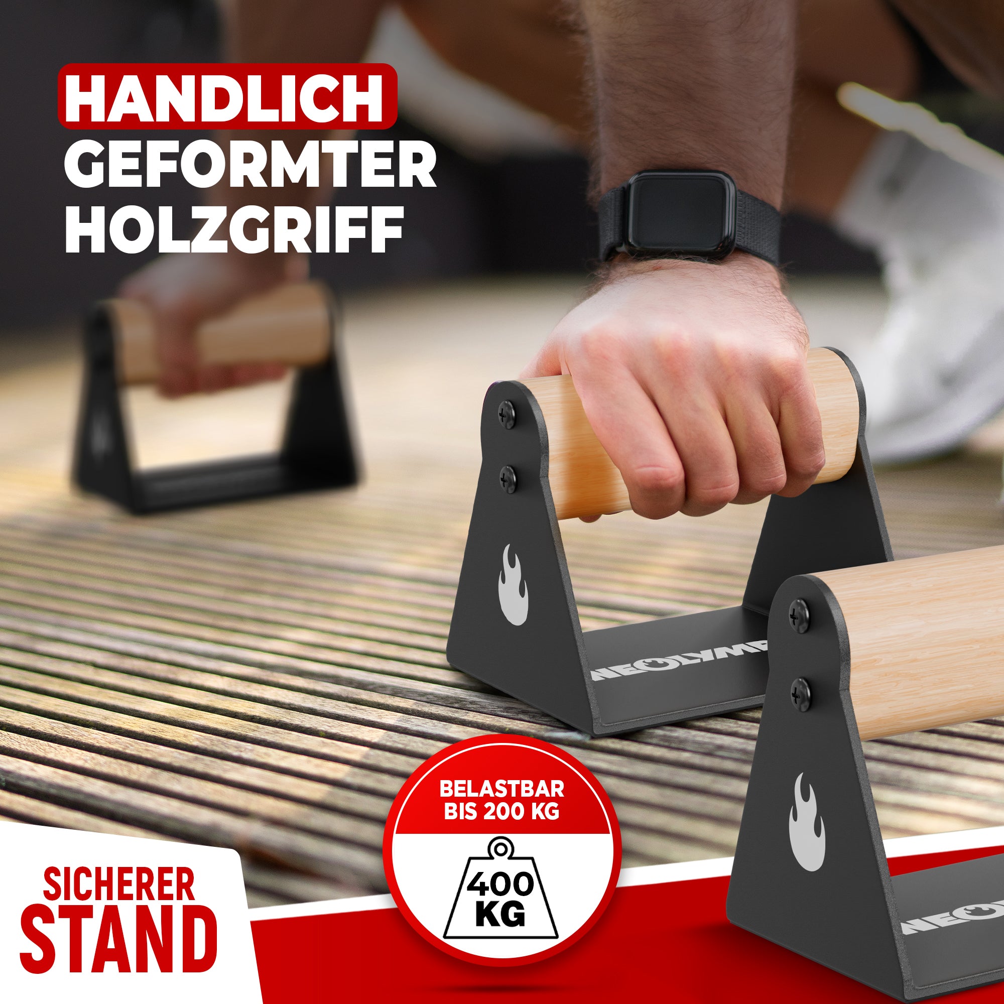 2er-Set Liegestützgriffe mit Holzgriff