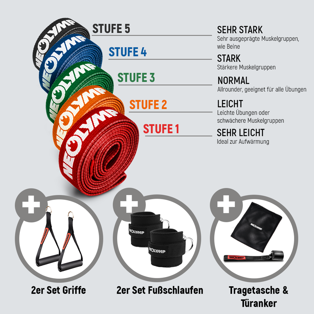 Fitnessbänder-Allround-Set mit gratis ProFit Griffen & über 400 Übungen